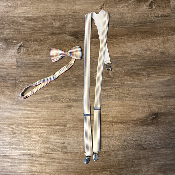 Rainbow striped bow tie and suspenders - Picture 2 of 3